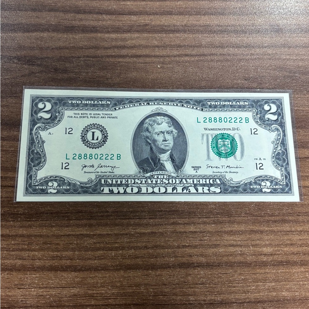 FANCY SERIAL NUMBER Uncirculated $2 Bill (4 Of A Kind & 1 Triple) L 28880222 B